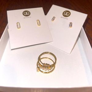2 pairs of earrings & a 3-piece sz 6 ring set of 18k gold dipped Gorjana jewelry